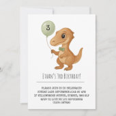 Dapper Brown Dino with Green Bow Tie Birthday Einladung (Vorderseite)