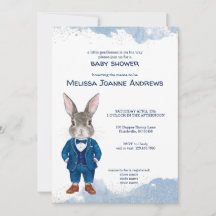 Dapper Bunny in einem Blue Anzug Boy Baby Dusche