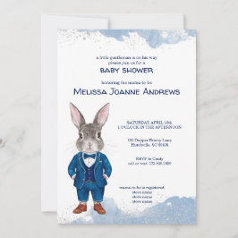 Dapper Bunny in einem Blue Anzug Boy Baby Dusche Einladung