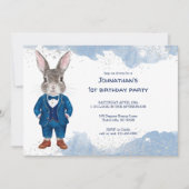 Dapper Bunny in einem Blue Anzug Boy Birthday Part Einladung (Vorderseite)