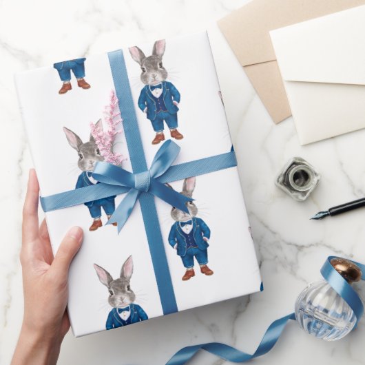 Dapper Bunny in einem Blue Bowtie und Anzug Party Geschenkpapier (Schenken)