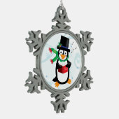 Dapper Caroling Pinguin Schneeflocken Zinn-Ornament (Links)