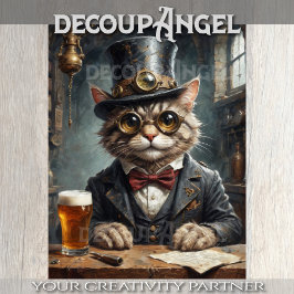Dapper Cat drink Beer - Decoupage - Seidenpapier