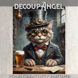 Dapper Cat drink Beer - Decoupage - Seidenpapier