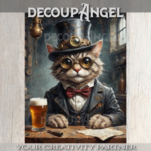 Dapper Cat drink Beer - Decoupage - Seidenpapier