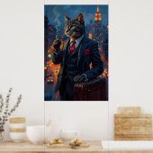 Dapper Cat in Anzug Funny Animal Portrait Poster (Küche)