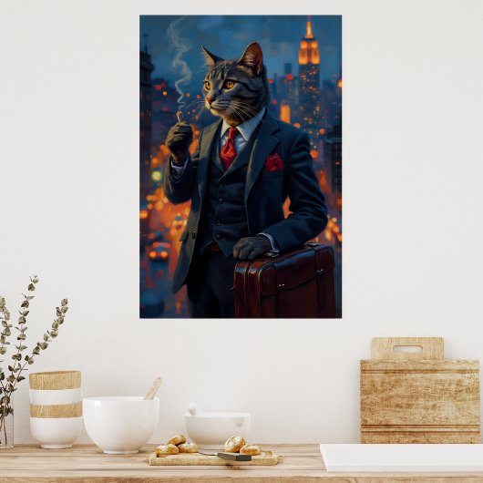 Dapper Cat in Anzug Funny Animal Portrait Poster (Küche)