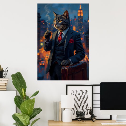 Dapper Cat in Anzug Funny Animal Portrait Poster (Heimbüro)