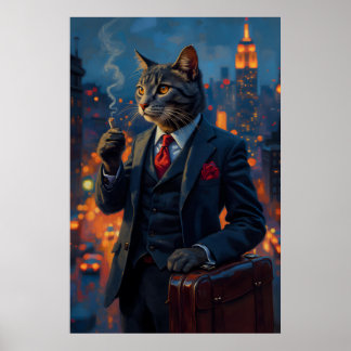 Dapper Cat in Anzug Funny Animal Portrait Poster