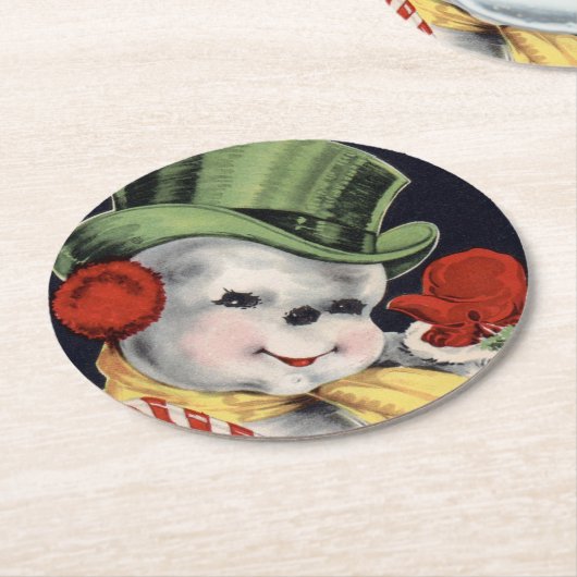 Dapper Christmas Snowman Runder Pappuntersetzer (Angewinkelt)