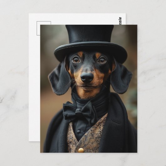 Dapper Dackel in eleganter Viktorianischer Einrich Postkarte (Vorne/Hinten)