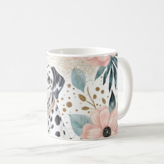 Dapper Dalmatiner und Blumendekoration Kaffeetasse (VorderseiteRechts)