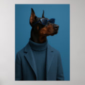 Dapper Doberman in Blue Turtleneck and Sunglasses Poster (Vorne)