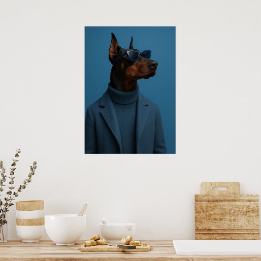 Dapper Doberman in Blue Turtleneck and Sunglasses Poster (Küche)