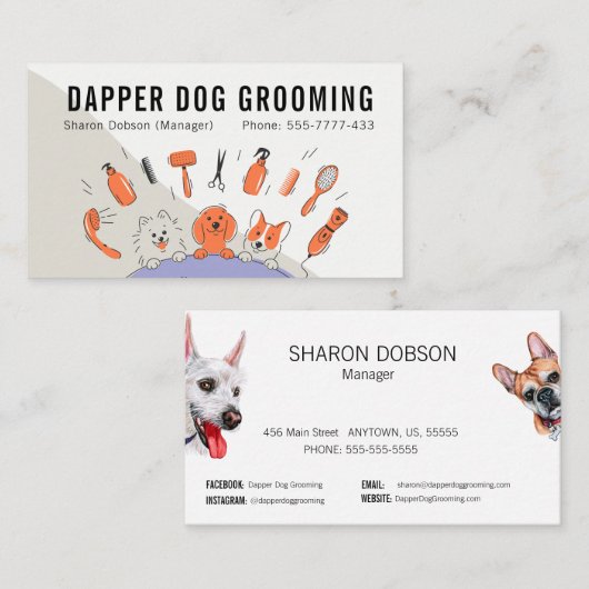 Dapper Dog Grooming Pet Business Card Visitenkarte (Vorne/Hinten)
