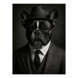 Dapper French Bulldog in Suit and Hat Poster