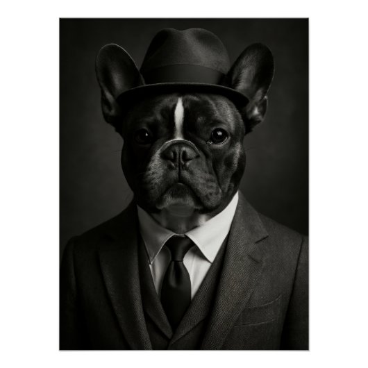 Dapper French Bulldog in Suit and Hat Poster (Vorderseite)