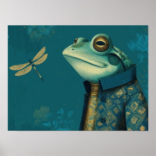 Dapper Frog & Dragonfly - Surreal Vintage Animal  Poster (Vorne)