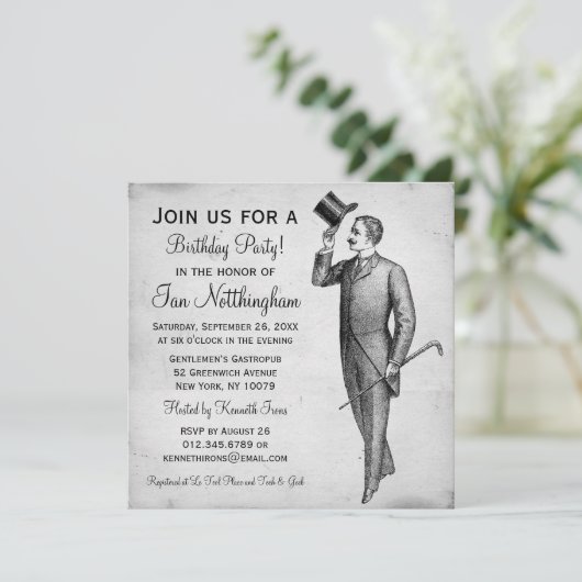 Dapper Gentleman's Geburtstagsparty Einladungen (Stehend Vorderseite)