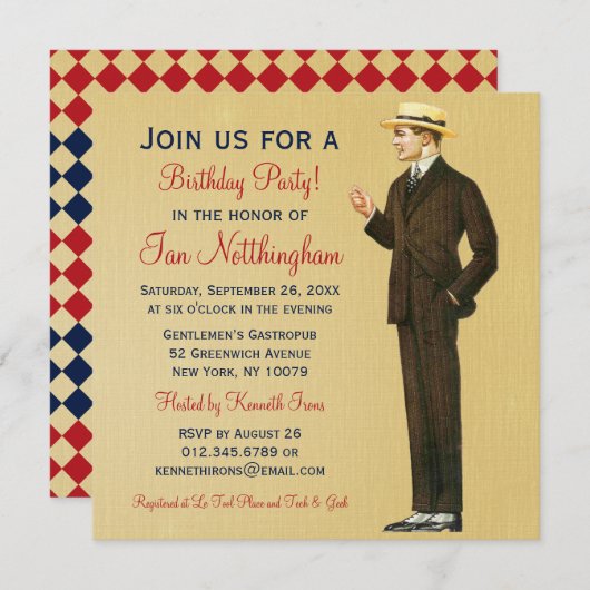 Dapper Gentleman's Geburtstagsparty Einladungen (Vorne/Hinten)