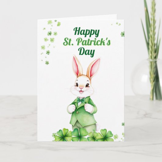 Dapper Green Bunny mit Kleeblättern St Patrick's D Karte (Vorderseite)