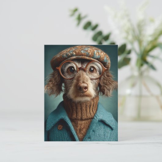 Dapper Hund im Winter Weber Postkarte (Stehend Vorderseite)