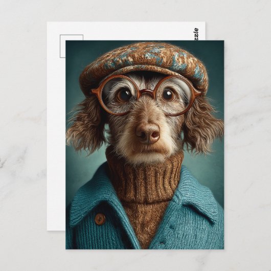 Dapper Hund im Winter Weber Postkarte (Vorne/Hinten)