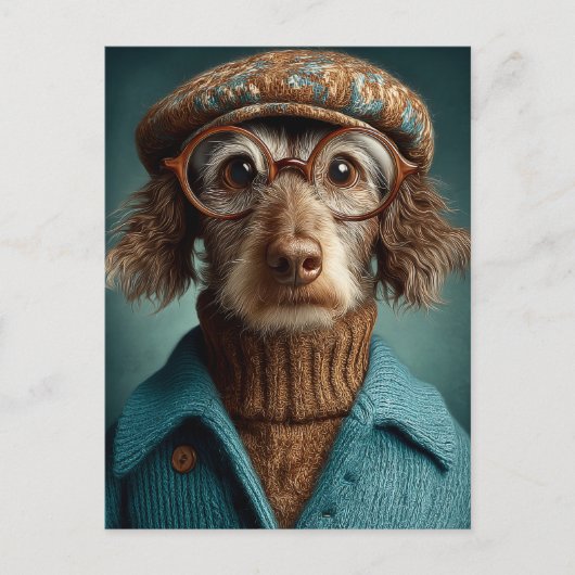 Dapper Hund im Winter Weber Postkarte (Vorderseite)