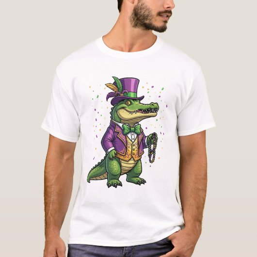 Dapper Mardi Gras Alligator Masquerade Suit & Tie  T-Shirt (Vorderseite)