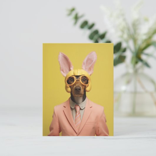 Dapper Oaster Bunny Dog Postkarte (Stehend Vorderseite)