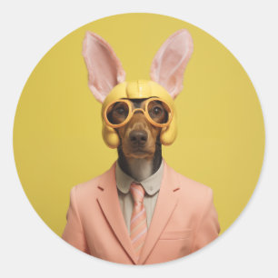 Dapper Oaster Bunny Dog Runder Aufkleber