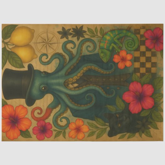 Dapper Octopus Gentleman Nautical Decoupage Seidenpapier (Vorderseite)