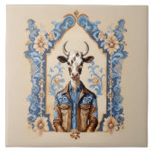 Dapper Old Wild West Cowboy Funny Cow Art Fliese (Vorderseite)