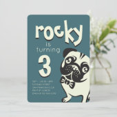 Dapper Puppy Dog Mops Geburtstag Einladung (Stehend Vorderseite)