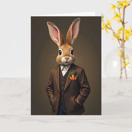 Dapper Rabbit Portrait Card Karte (Gelbe Blume)