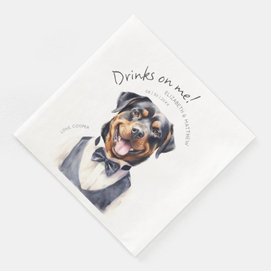 Dapper Rottweiler Waiter Wasserfarbe individuell a Serviette (Ecke)