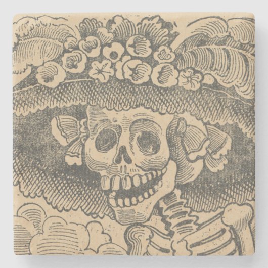 Dapper Skeleton (Calavera Catrina) (Eleganter Schä Steinuntersetzer (Vorderseite)
