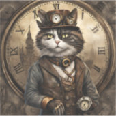 Dapper Steampunk Calico Cat Aufkleber (Vorderseite)