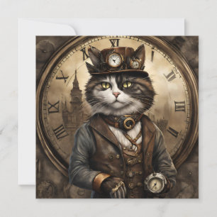 Dapper Steampunk Calico Cat Feiertagskarte