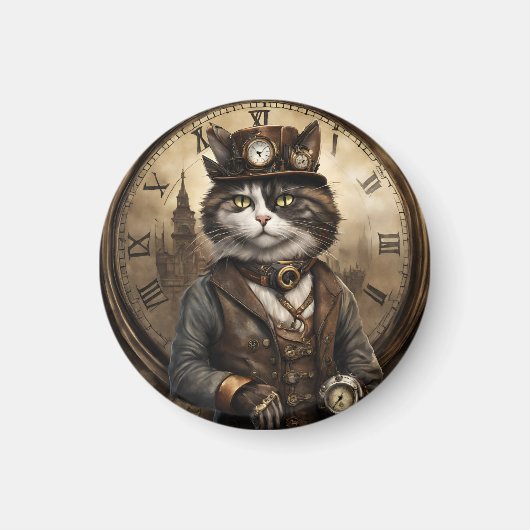 Dapper Steampunk Calico Cat Magnet (Vorne)