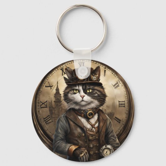 Dapper Steampunk Calico Cat Schlüsselanhänger (Vorderseite)