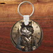 Dapper Steampunk Calico Cat Schlüsselanhänger (Vorderseite)