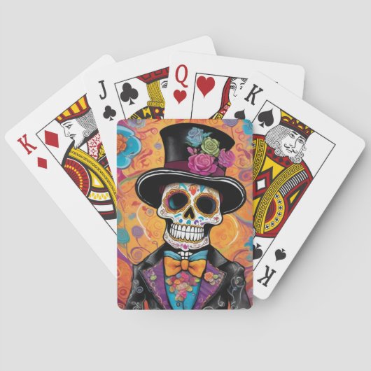 Dapper Sugar Skull Skelett: Tag der Toten Spielkarten (Rückseite)