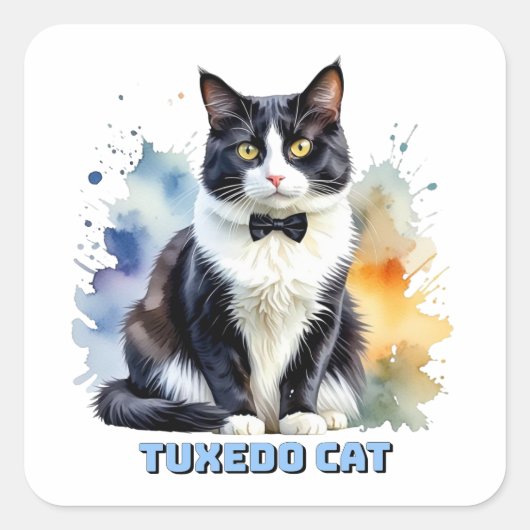 Dapper Tuxedo Cat Quadratischer Aufkleber (Vorderseite)