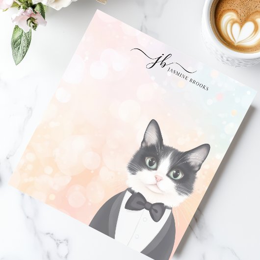 Dapper Tuxedo Cat Wasserfarbe Personalisiert Notizblock