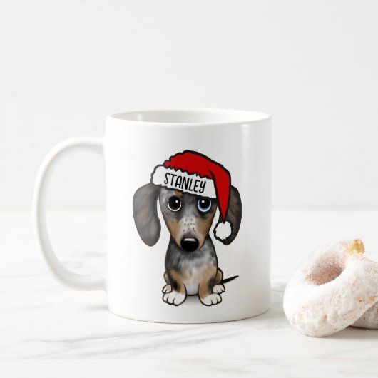 Dapple Dackel Santa Niedlich Dog Individuelle Name Kaffeetasse (Mit Donut)