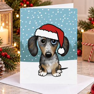 Dapple-Dackel Weihnachtsmann Süßer Wiener Hund Wei Feiertagskarte