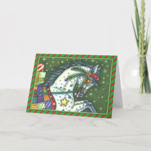 DAPPLE GRAU IN EINER EINZIGEN PFERDE OFFENE LEUCHT FEIERTAGSKARTE