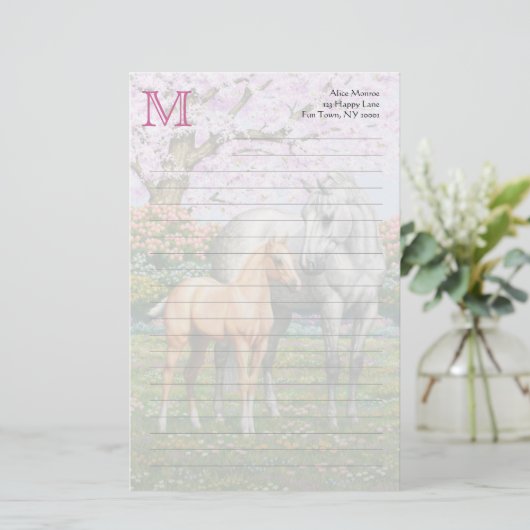 Dapple Gray Quarter Horse Mare Palomino Foal Briefpapier (Stehend Vorderseite)