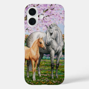 Dapple Gray Quarter Horse Mare Palomino Foal iPhone 16 Hülle